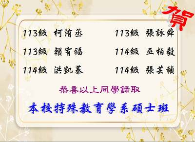 賀！本系柯洧丞等6位同學錄取本系碩士班研究所